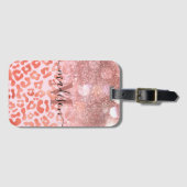 Roos Gold Glitter Leopard Print Bagagelabel (Voorkant (horizontaal))