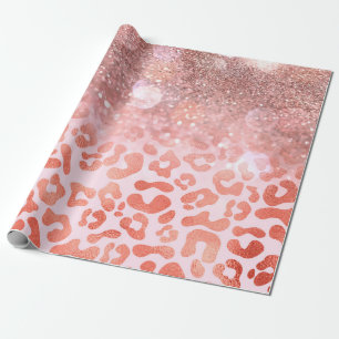 Roos Gold Glitter Leopard Print Cadeaupapier