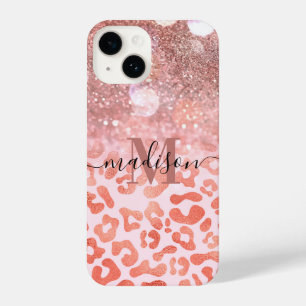 Roos Gold Glitter Leopard Print iPhone 14 Hoesje