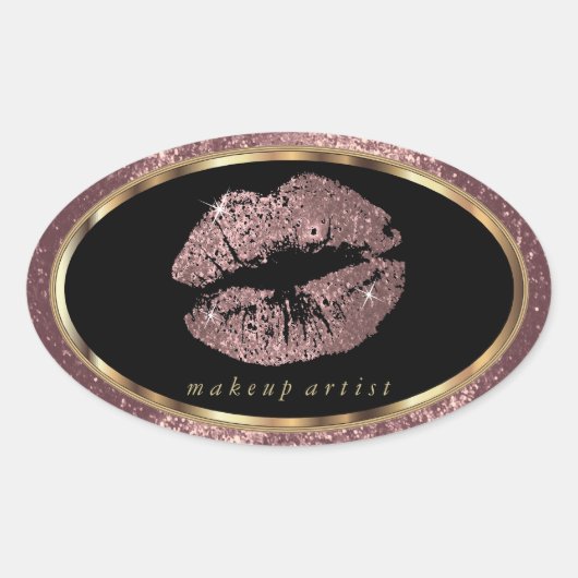 Roos Gold Glitter Lips en Gold Font Ovale Sticker (Voorkant)