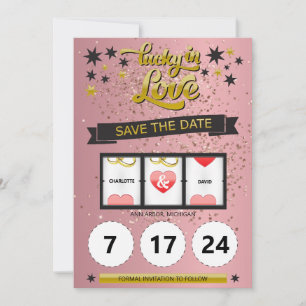 Roos Gold Glitter Lucky in Love Save the Date