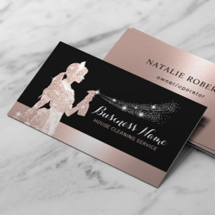 Roos Gold Glitter Maid Schoonmaak Huishouden Visitekaartje