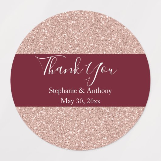 Roos Gold Glitter met Bourgogne Weddenschap Hartel Labels (Design 1)