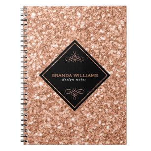 Roos Gold Glitter met zwarte accessoire Notitieboek