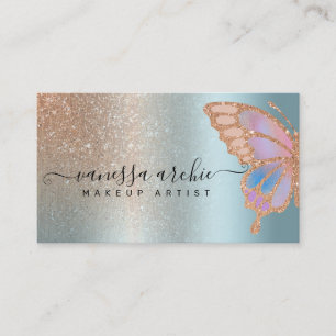 Roos Gold Glitter Metallic Foil Rainbow Butterfly Visitekaartje