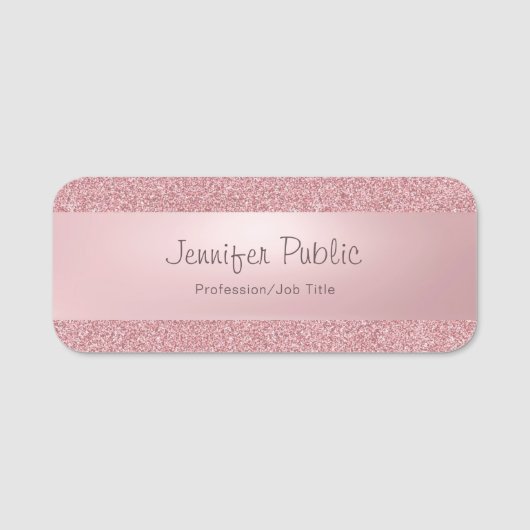 Roos Gold Glitter Modern Calligraded Script Name Naamplaatje (Voorkant)