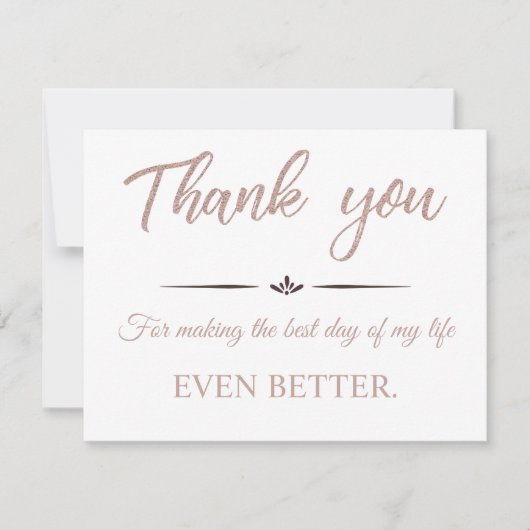 Roos Gold Glitter Moderne bruiloft Hartelijk dank Bedankkaart (Voorkant)