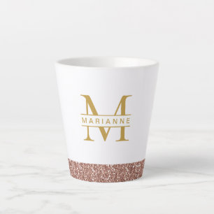 Roos Gold Glitter Moderne Minimale Monogram Initia Latte Mok