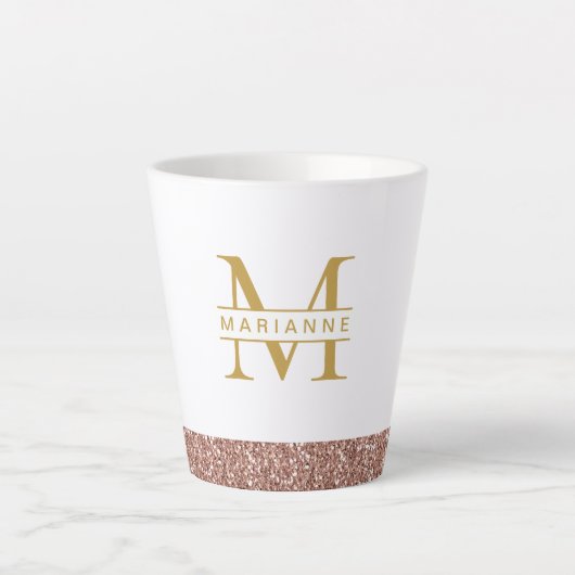 Roos Gold Glitter Moderne Minimale Monogram Initia Latte Mok (Voorkant)