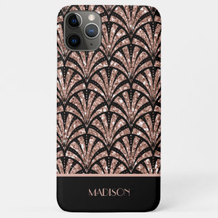 Roos Gold Glitter Monogram Art Deco Patroon iPhone 11 Pro Max Hoesje