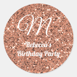 Roos Gold Glitter Monogram Birthday Weddenschap Ronde Sticker