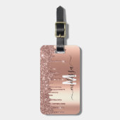 Roos Gold Glitter Monogram Handgeschreven script Bagagelabel (Voorkant verticaal)