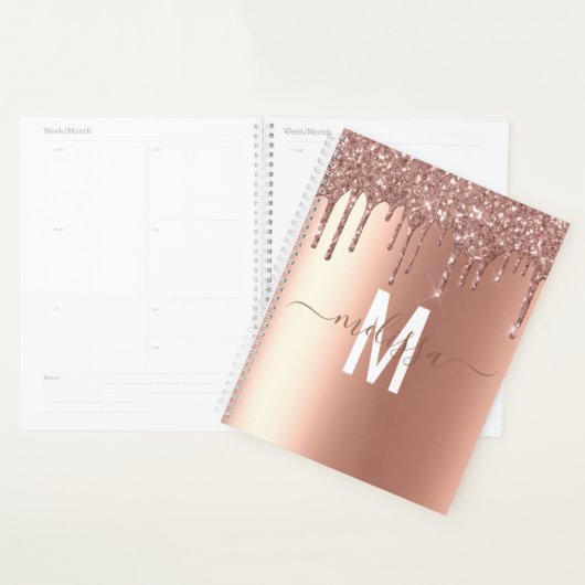 Roos Gold Glitter Monogram Handgeschreven script Planner (Display)