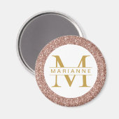 Roos Gold Glitter Monogram Naam op maat Magneet (Voorkant / Achterkant)
