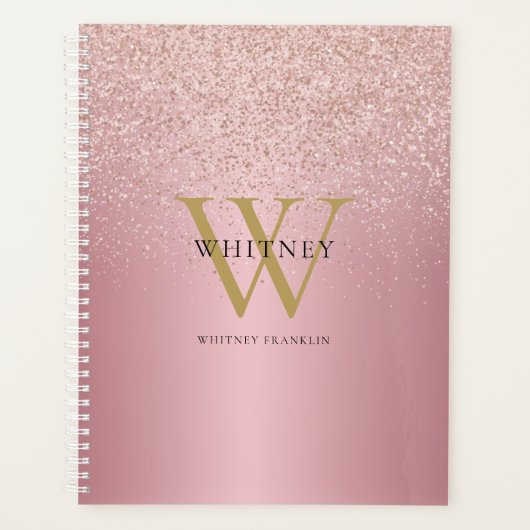 Roos Gold Glitter Monogram Professional Business Planner (Voorkant)