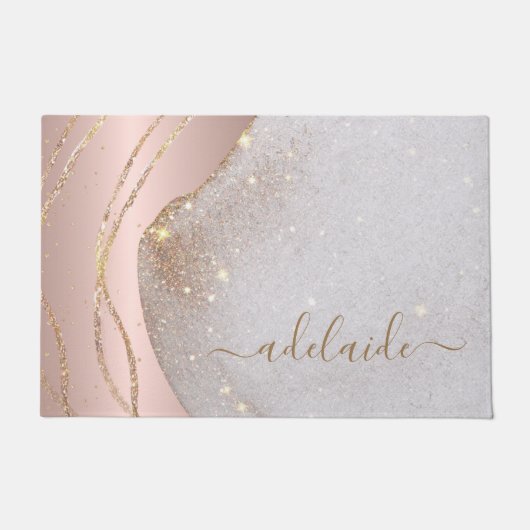 Roos Gold Glitter Monogram Script Name Welkom Deurmat (Voorkant)