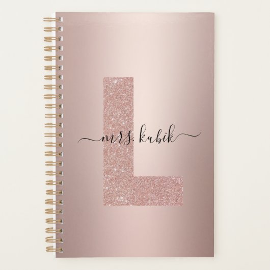 Roos Gold Glitter Monogram Teacher Planner (Voorkant)