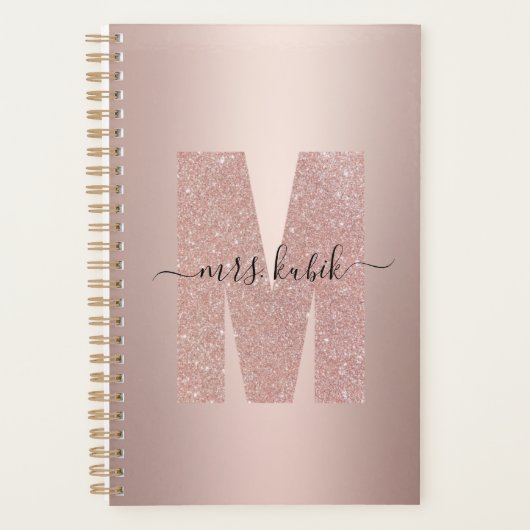 Roos Gold Glitter Monogram Teacher Planner (Voorkant)