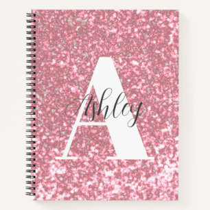 Roos Gold Glitter Monogrammed Spiral Notitieboek