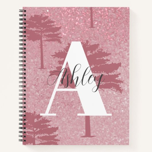 Roos Gold Glitter Monogrammed Spiral Notitieboek (Voorkant)