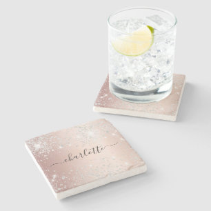 Roos Gold glitter-naamscript Stenen Onderzetter