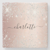 Roos Gold glitter-naamscript Stenen Onderzetter (Voorkant)