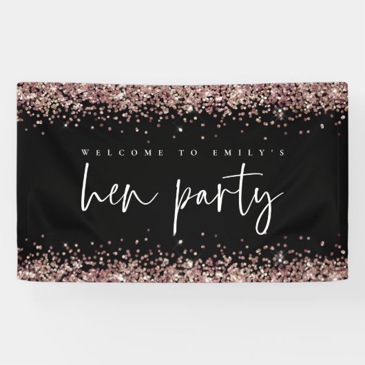 Roos Gold Glitter Name Welcome to Hen Party Black Spandoek (Horizontaal)