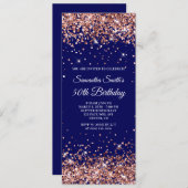 Roos Gold Glitter Navy 50th Birthday Kaart (Voorkant / Achterkant)