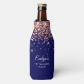 Roos Gold Glitter Navy Blue 21e Verjaardag Flesjeskoeler (Fles Voorkant)