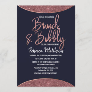 Roos Gold Glitter Navy Blue Circular Brunch Bubble Kaart