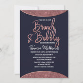 Roos Gold Glitter Navy Blue Circular Brunch Bubbly Kaart (Voorkant)