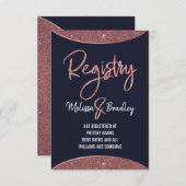 Roos Gold Glitter Navy Blue Circular Gift Registry Informatiekaartje (Voorkant / Achterkant)