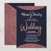 Roos Gold Glitter Navy Blue Circular Wedding Kaart (Voorkant / Achterkant)