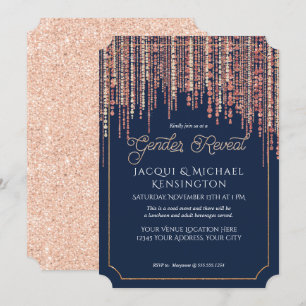 Roos Gold Glitter Navy Blue Fringe Gender onthulli Kaart