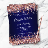 Roos Gold Glitter Navy Blue Ombre Fancy Monogram Kaart