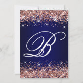 Roos Gold Glitter Navy Blue Ombre Fancy Monogram Kaart (Achterkant)