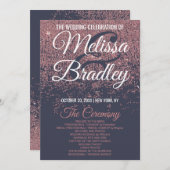 Roos Gold Glitter Navy Blue Wedding Programma's (Voorkant / Achterkant)