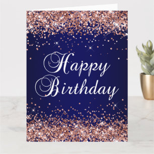 Roos Gold Glitter Navy Ombre Happy Birthday Big Kaart