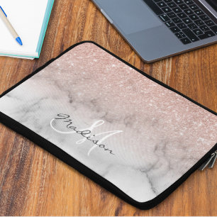 Roos Gold Glitter ombre marmer Monogram Laptop Sleeve