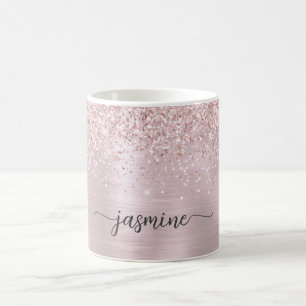 Roos Gold Glitter Ombre Metal Monogram Handtekenin Koffiemok