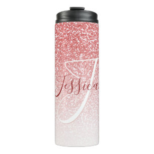 Roos Gold Glitter Ombre Modern Monogram Thermosbeker