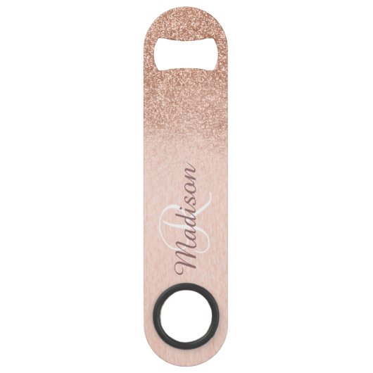 Roos Gold Glitter Ombre Monogram Stijlvol Speed Flessenopener (Achterkant)