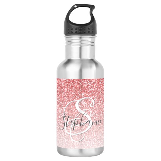 Roos Gold Glitter Ombre Script Monogram Waterfles (Voorkant)