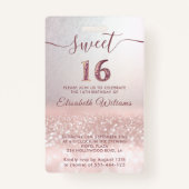 Roos gold glitter ombre script Sweet 16 VIP Badge (Achterkant)