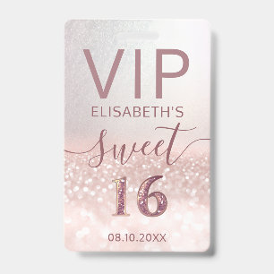 Roos gold glitter ombre script Sweet 16 VIP Badge