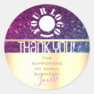 Roos Gold Glitter Paars Pink Ombre Dank u Logo Ronde Sticker