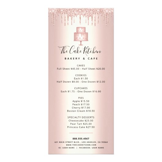 Roos Gold Glitter Pastry Chef Menu (Voorkant)