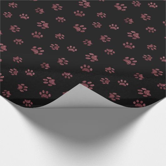 Roos Gold Glitter Paw Print Patroon Cadeaupapier (Hoek)