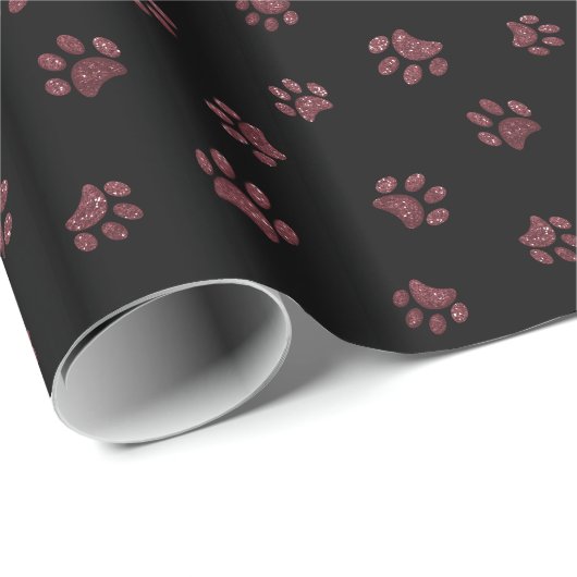 Roos Gold Glitter Paw Print Patroon Cadeaupapier (Rol Hoek)