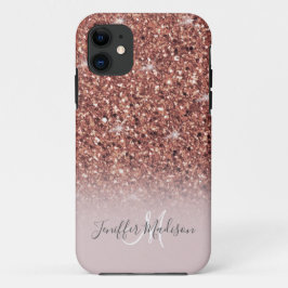 Roos gold glitter Persoonlijke naam iPhone 11 Hoesje